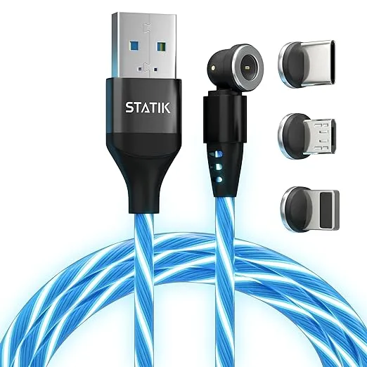 Statik GloBright 360 Magnetic Charging Cable, Light Up Charging Cable, Magnetic USB C Charging Cable, LED Charging Cable, Magnetic Charger Cable, Glowing Light Up Phone Charger Cord 3FT/1M