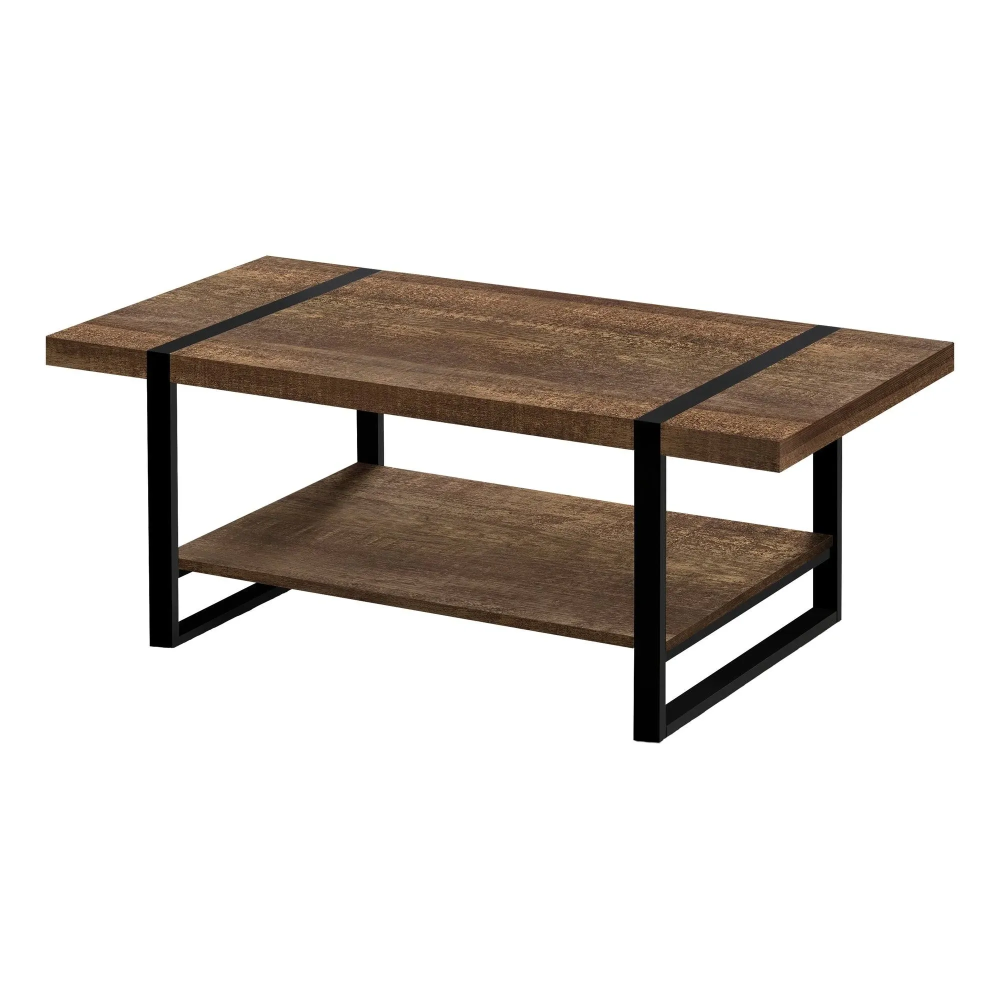 Coffee Table, Accent, Cocktail, Rectangular, Living Room, 48"L, Brown Laminate, Black Metal, Contemporary, Modern