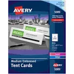 Avery Medium Embossed 2.5"H x 8.5"W White Uncoated Table Tents, Inkjet/Laser, 100/Box