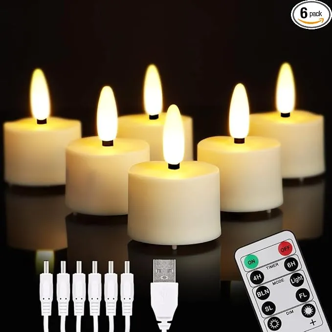 LED Rechargeable Tea Lights Candles with Remote 6 pcs Battery Operated Tealig...