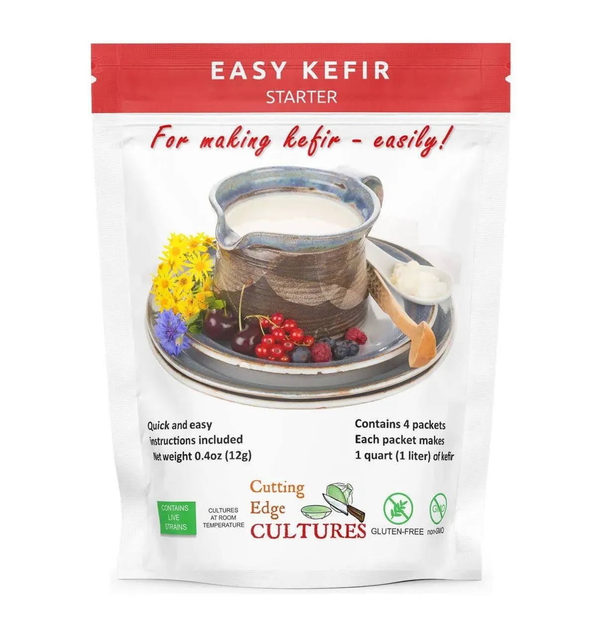 Cutting Edge Cultures Easy Kefir Starter Culture, 4 Pack, 20g