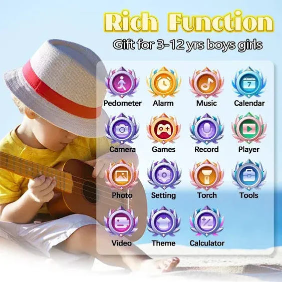 Waterproof Kids Smart Watch with 26 Game 1.44'' Touchscreen HD Camera Pedometer Video Music Player Alarm Clock Calculator Educationals Game Watch Learning Toys for Girls Boys 3-12 Years Old