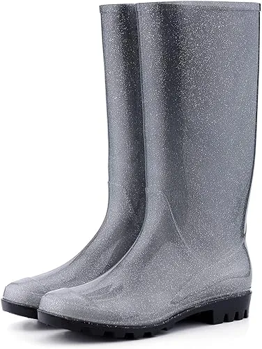 Gradient Glitter Tall Waterproof Rain Boots | Green | 6