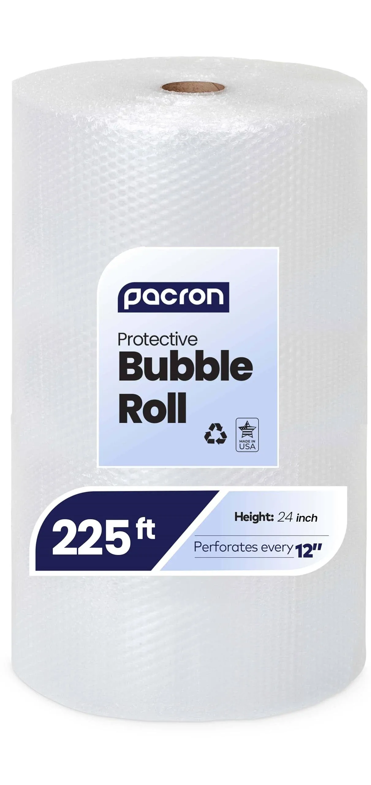 PACRON: 225 ft x 24 in Bubble Cushioning Wrap, Perforated Every 12 in, 3/16 Clear ...