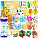 76 Pack Sensory Fidget Toys Set, Stress Relief and Anti-Anxiety Bundle Sensory Toys for Kids Adults, Cool Fidget Packs with Mochi Squishy, Magic Rainbow Ball, Motion Timer, Flippy Chain,Stress Ball...