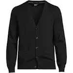 Lands' End Men's Tall Fine Gauge Cotton V-Neck Cardigan Sweater - Black