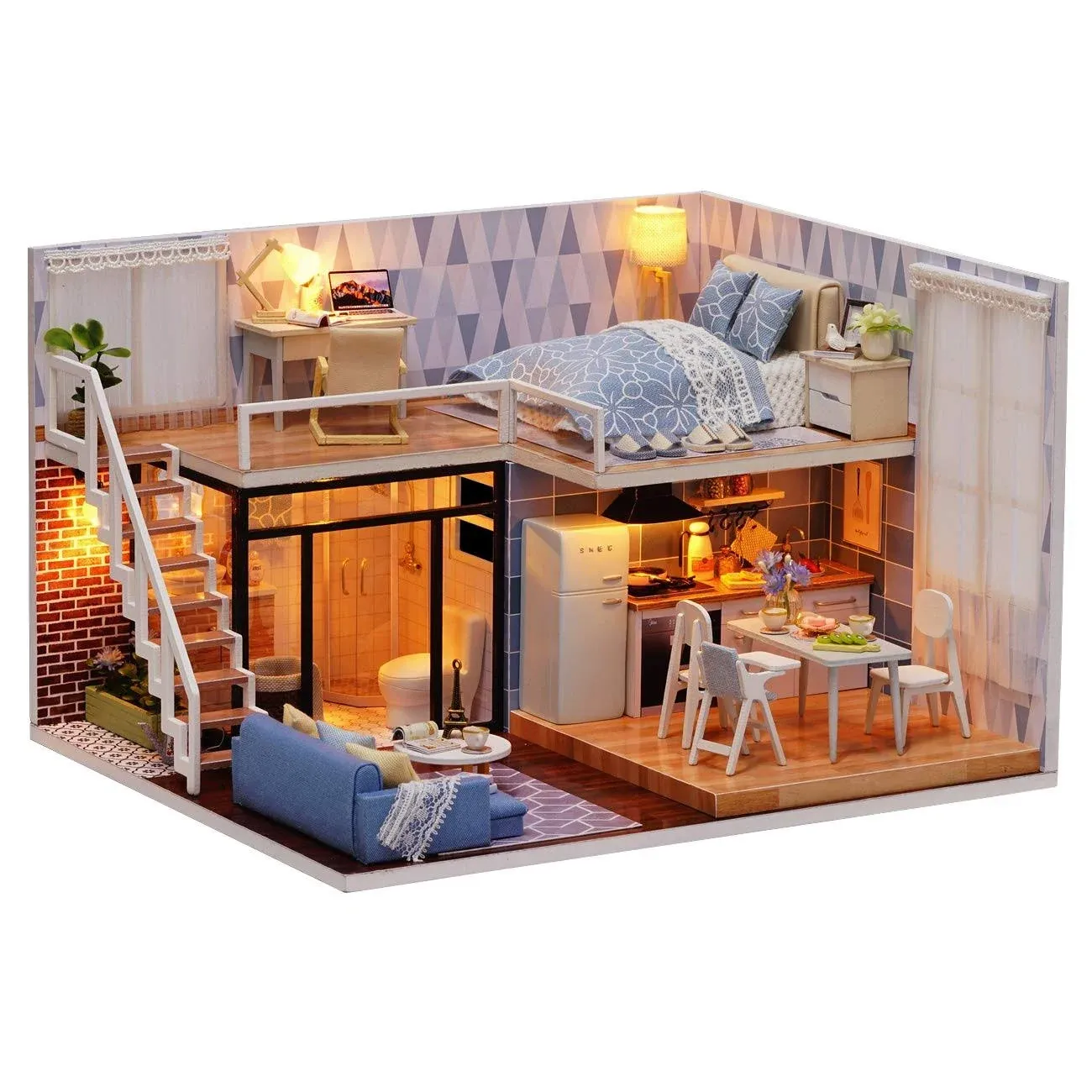 Dollhouse Miniature with Furniture DIY Dollhouse Kit Plus Dust Proof LED Light