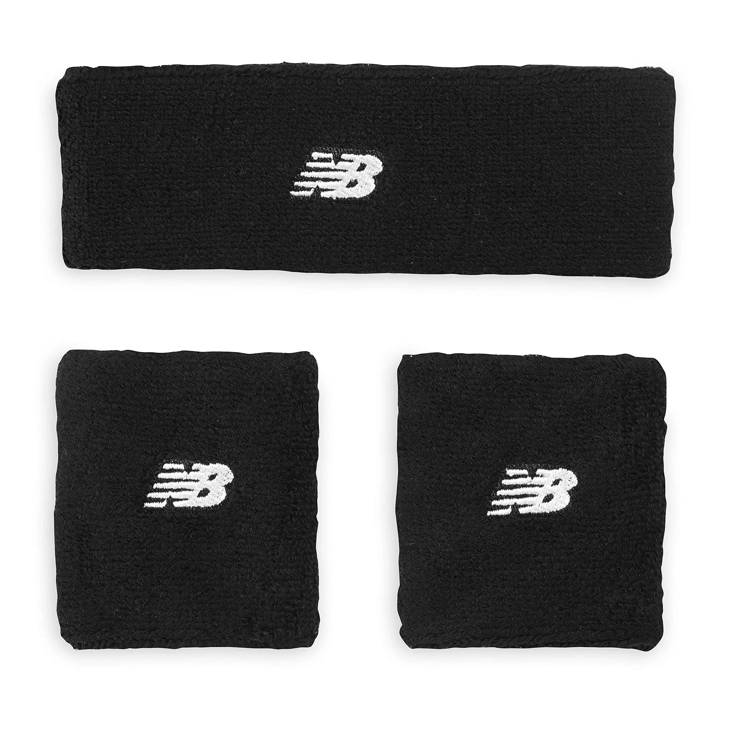 New Balance Headband &amp; Singlewide Wristbands Set Black/White