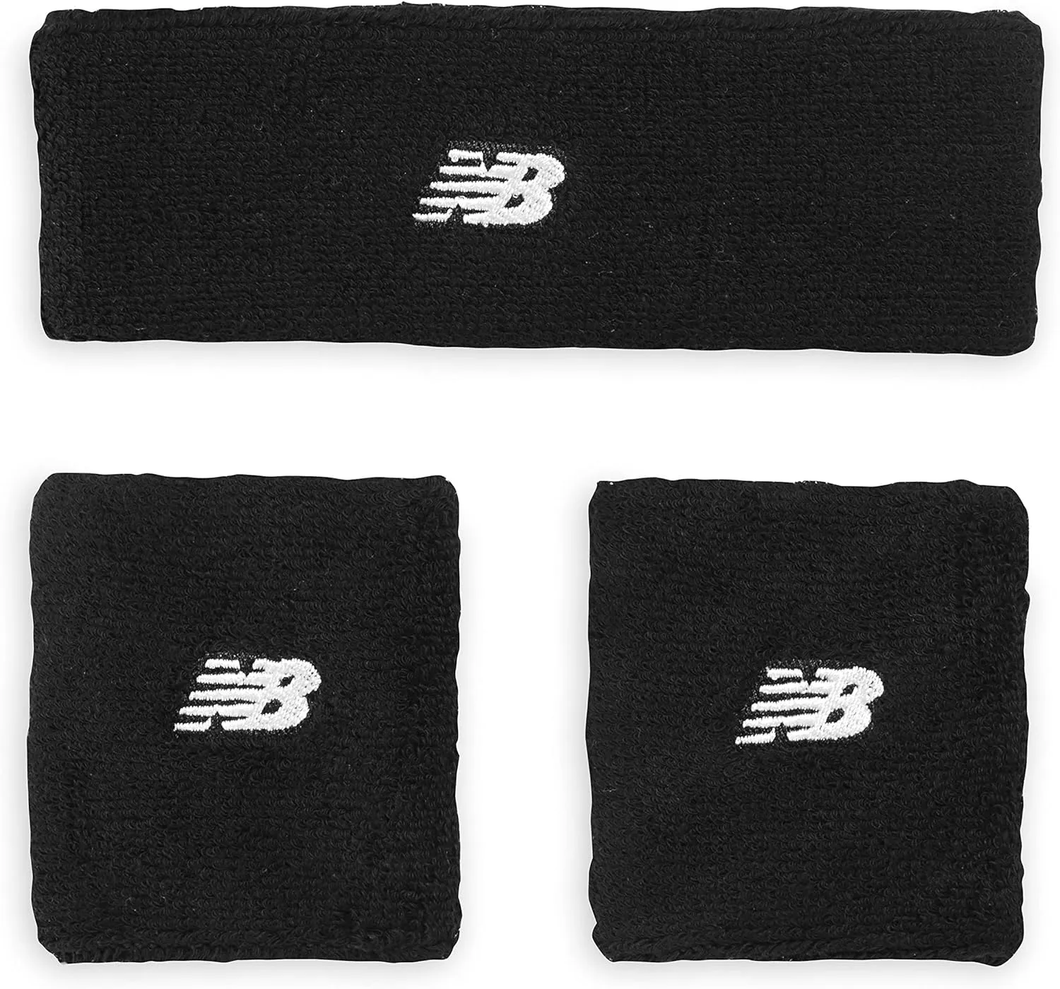 New Balance Headband &amp; Singlewide Wristbands Set Black/White