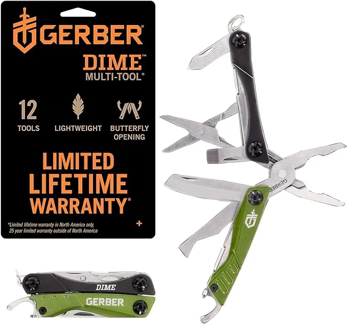 Gerber Gear Dime 12-in-1 Mini Multi-Tool - Needle Nose Pliers, Pocket Knife, Keychain, Bottle Opener - EDC Gear and Equipment - Red