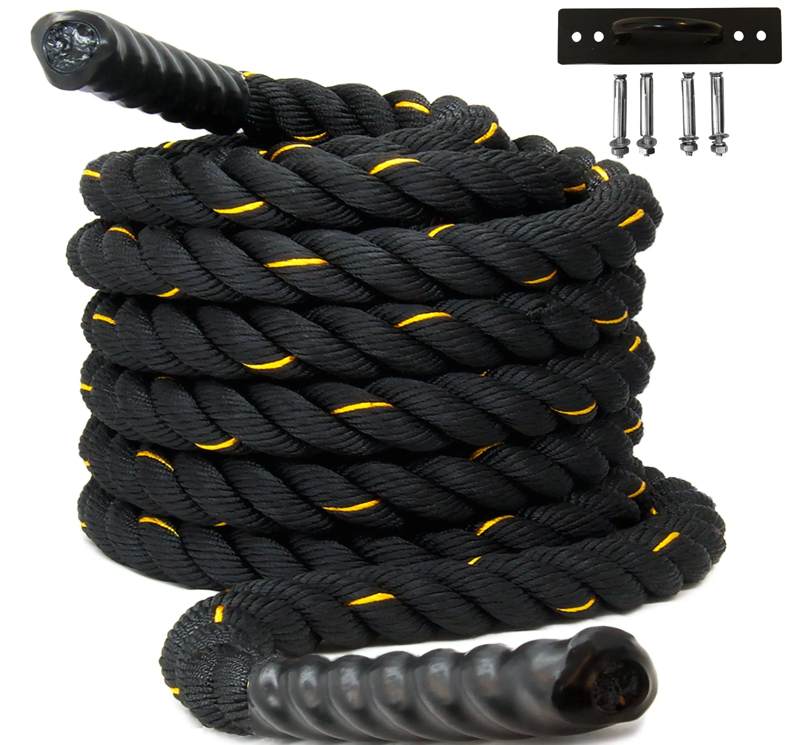 Battle Ropes with Anchor Kit, Perfect Workout Ropes for Home Gym or Outdoor. Poly Dacron Exercise Rope for Professional, 30 ft x 1.5