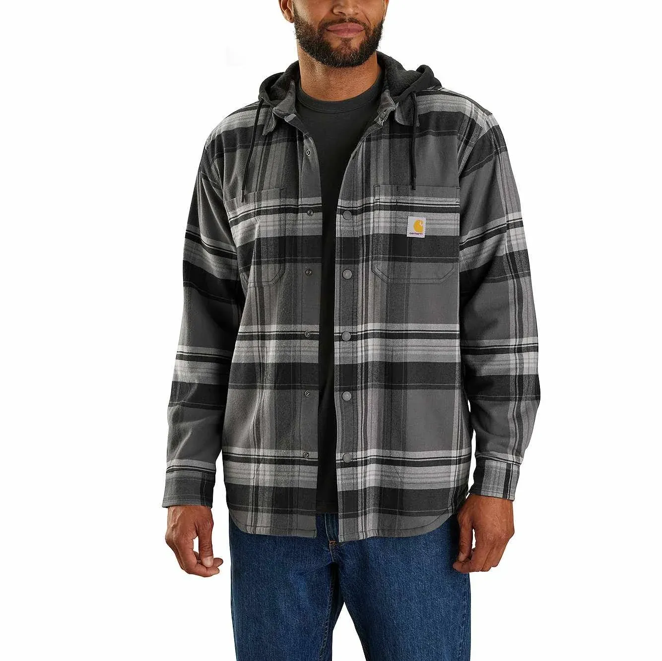 Carhartt Men's Rugged Flex Relaxed Fit Flannel Fleece Lined Hooded Shirt Jac