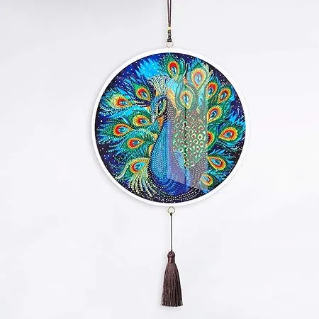 Round Frame Diamond Painting Pendant with Tassel Kit, DIY Rhinestone Number K...