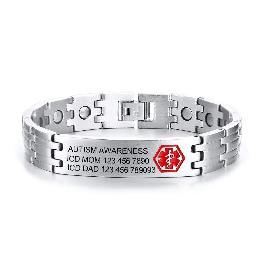 LanM Medical Alert Bracelets for Mens Womens Free Engraving 7.9-8.7 inch ...