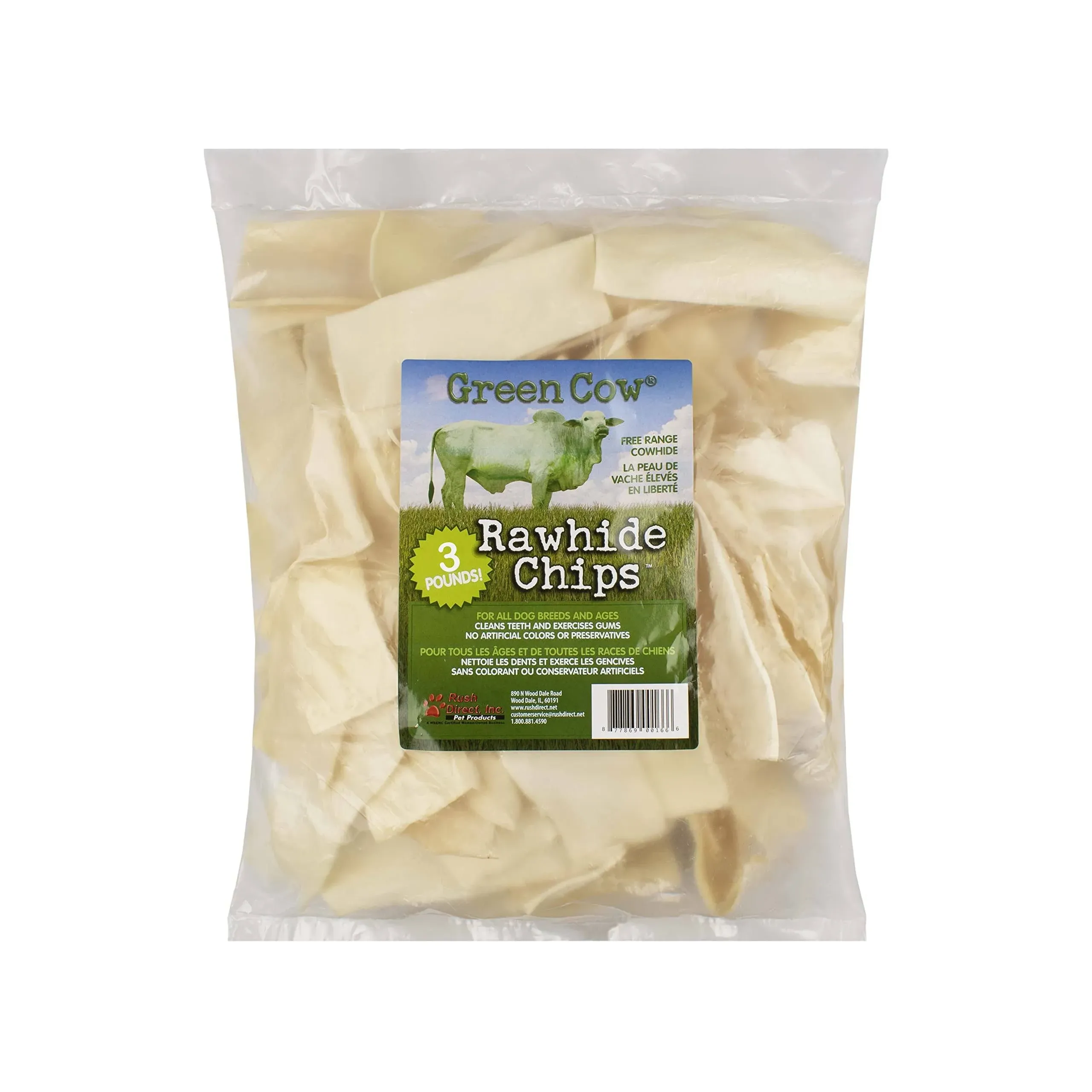 All Natural Premium Green Cow Rawhide Chips - 3lb - Odor-Free, Promotes Dental ...