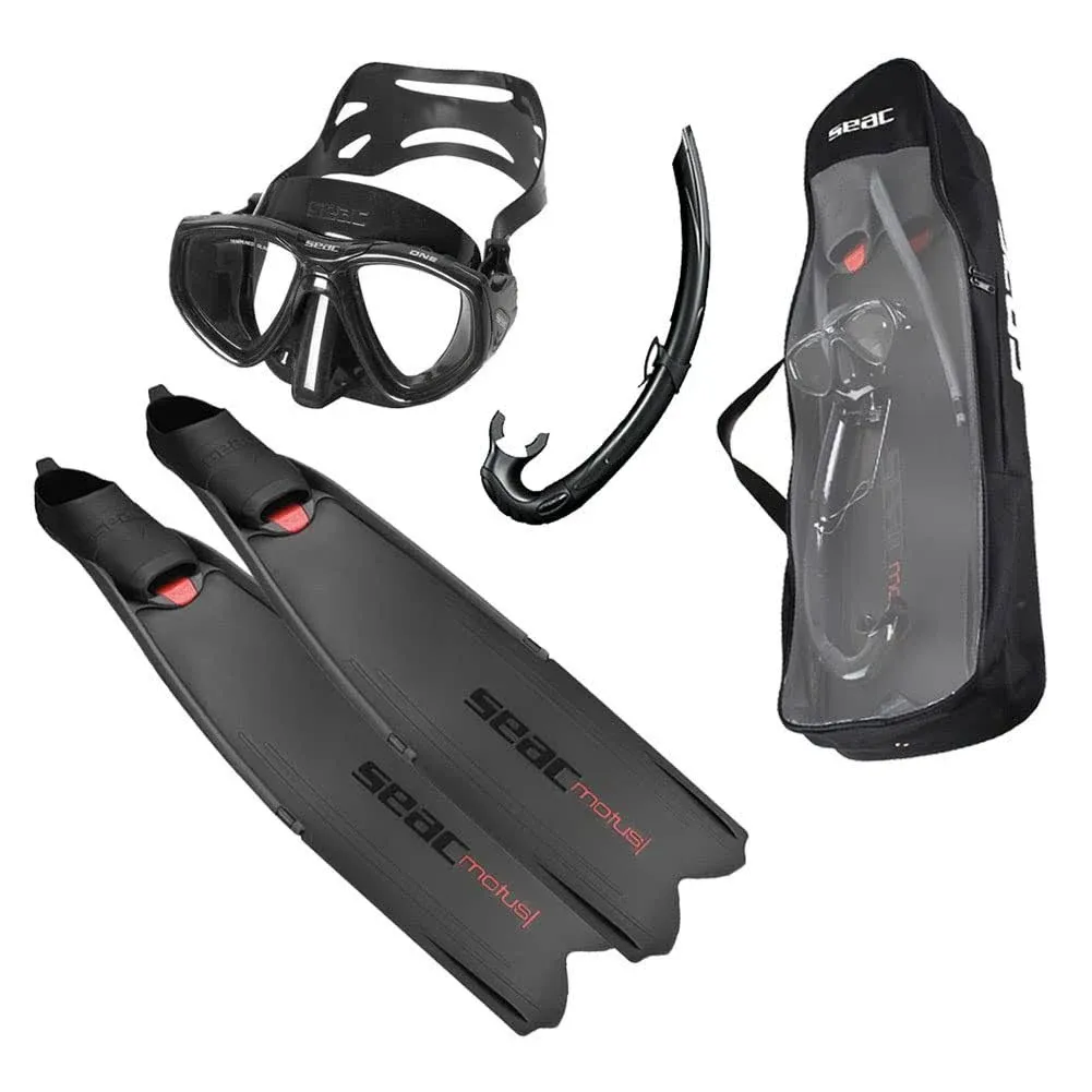 Open Box Seac Motus Tris Freediving and Spearfishing Set - Black, Size: 11-12