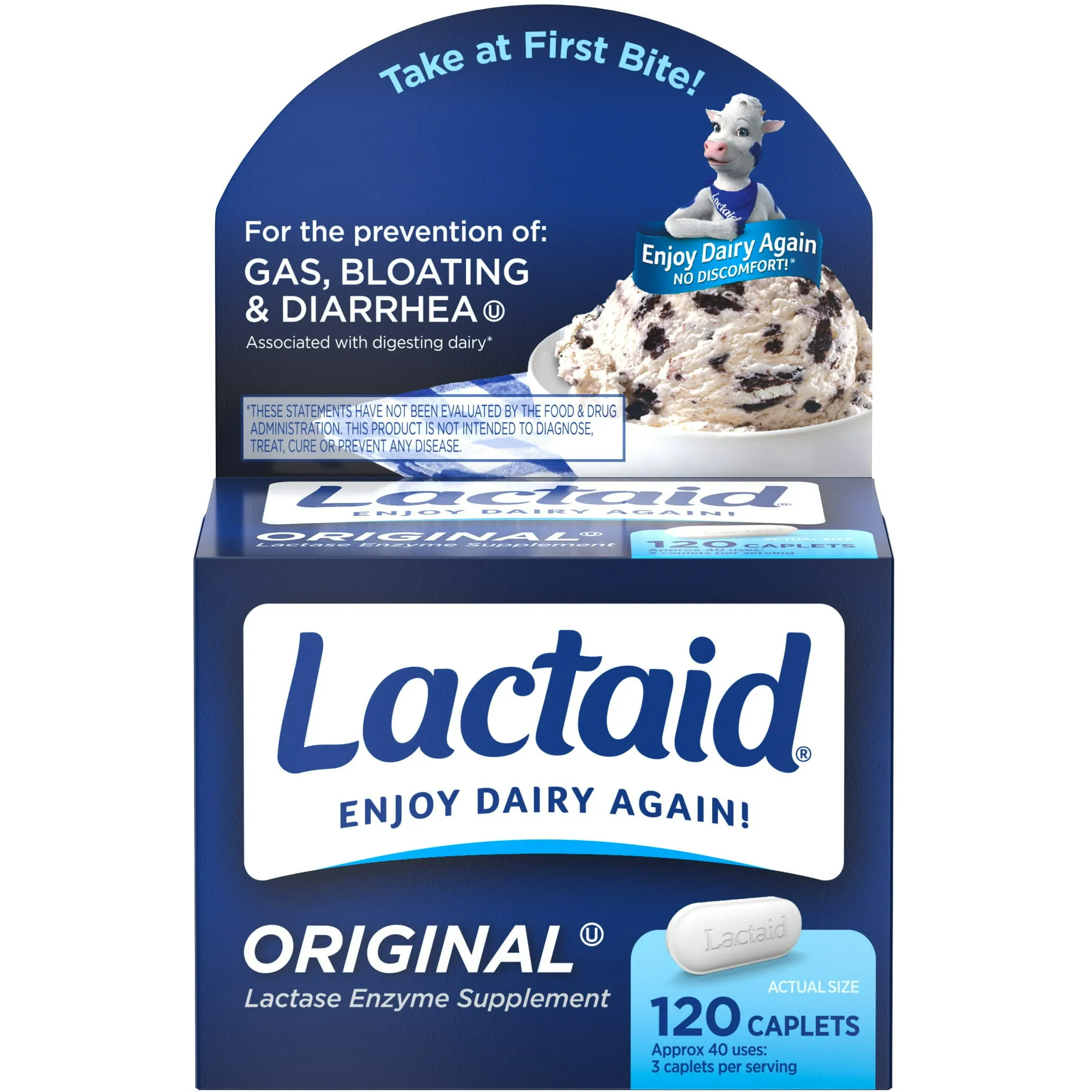 Lactaid Original Strength Lactose Intolerance Relief Caplets, 120 ct