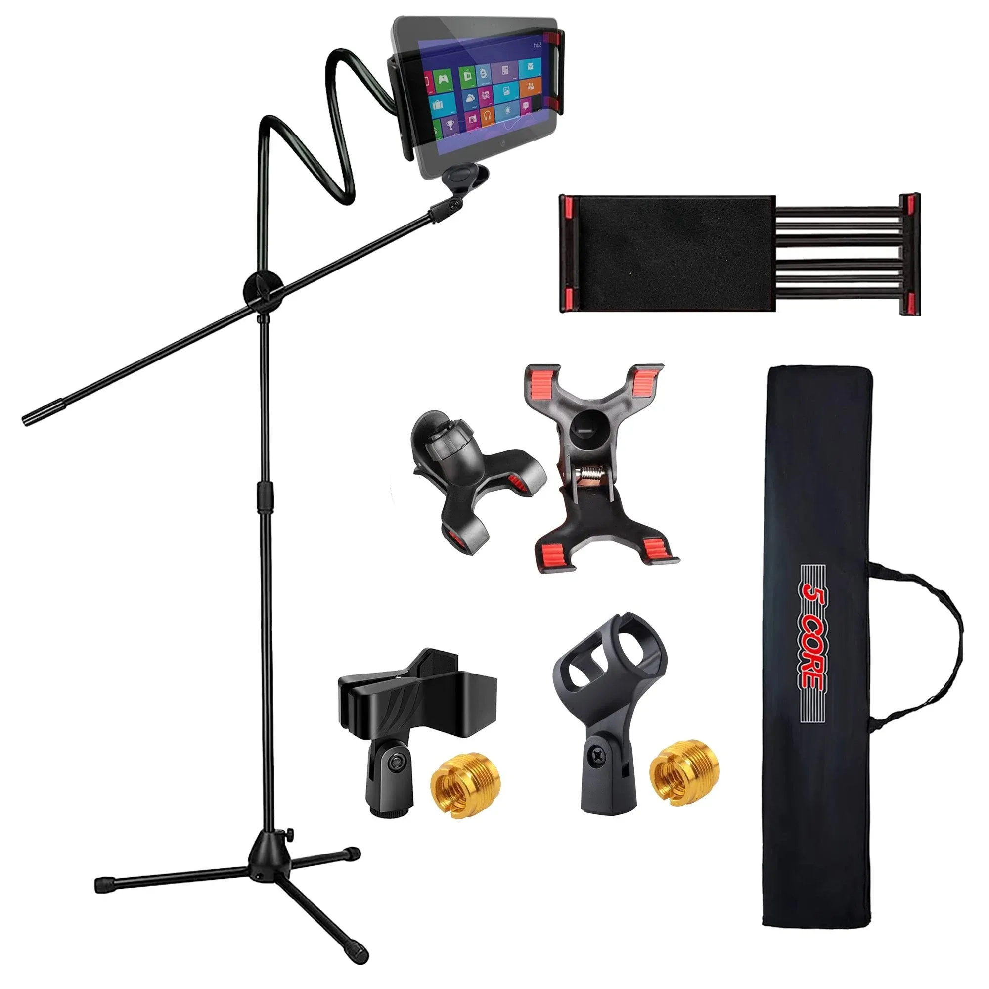 5 Core Mic Stand with Tablet and Phone Holder - Adjustable Gooseneck Microphone ...