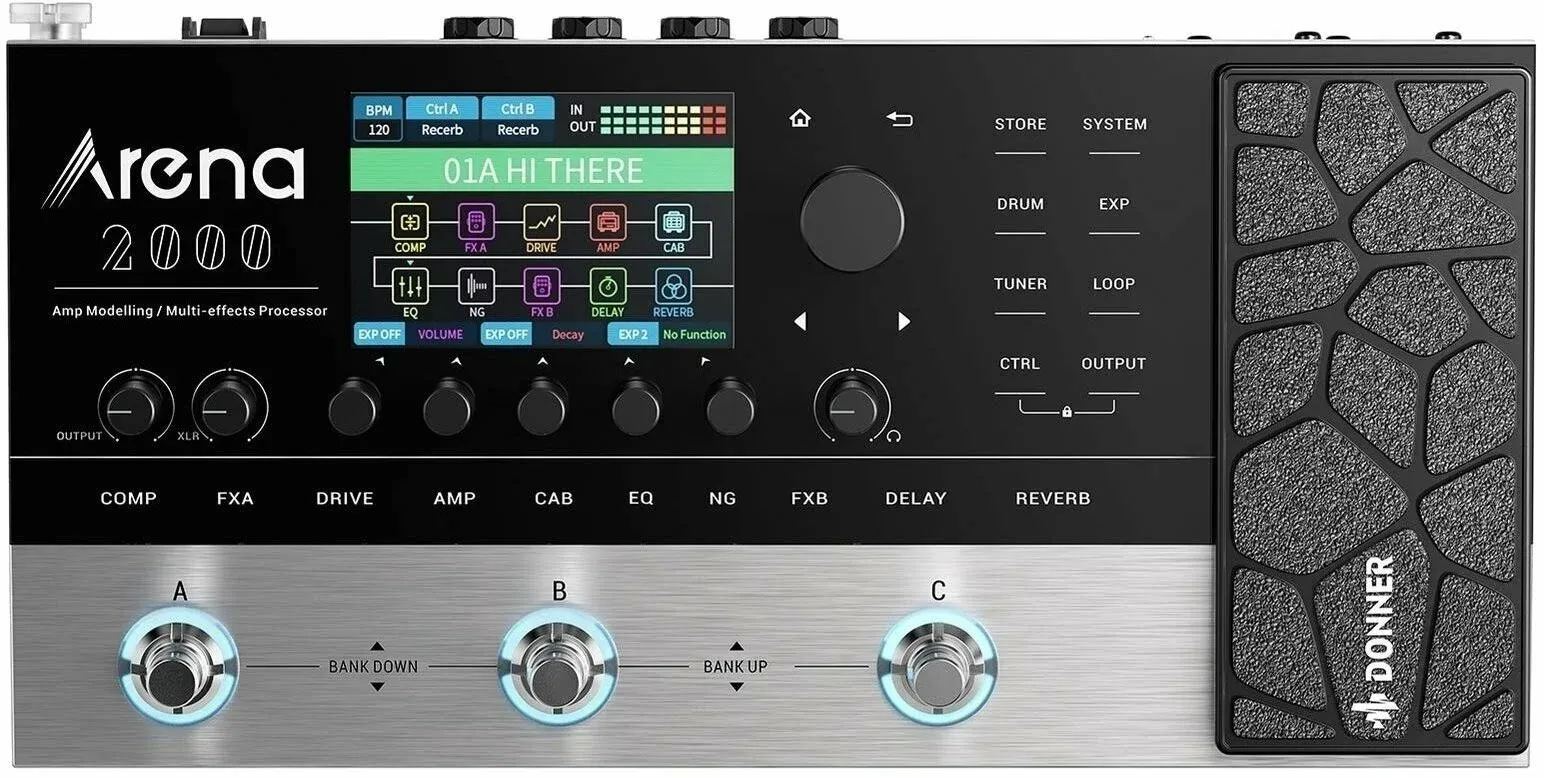 Donner Multi Effects Pedal, Arena2000 Guitar Pedals with 278 Effects, 100 IRs, Looper, Drum Machine, Amp Modeling, Support XLR, Bluetooth, MIDI IN
