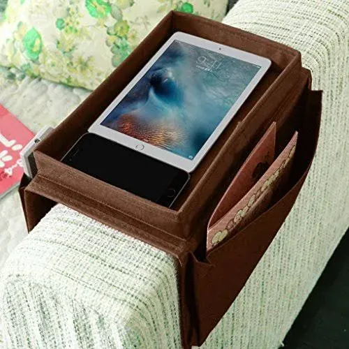 5 Pockets Sofa Armrest Organizer with Cup Holder Tray TV Remote Control Holder