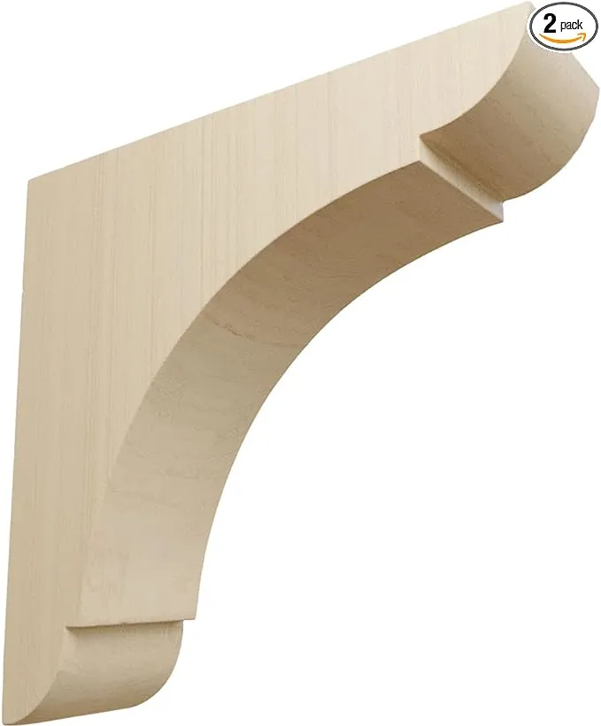 Ekena Millwork BKTW01X06X06OLRW-CASE-2 Small Olympic Wood Wood Brackets, 1 3/4"W x 6"D x 6"H (2-Pack), Rubberwood