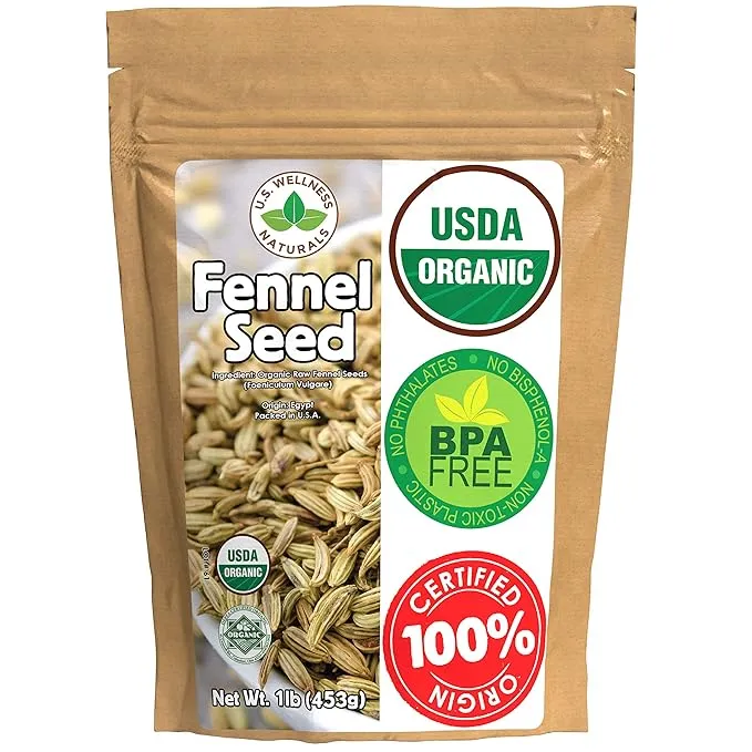 Fennel Seed 1lb (16oz) 100% Certified Organic Egyptian Fennel Seed (Foeniculum Vulgare) in 1 lbs. Bulk Resealable Kraft BPA Free Bag by U.S.