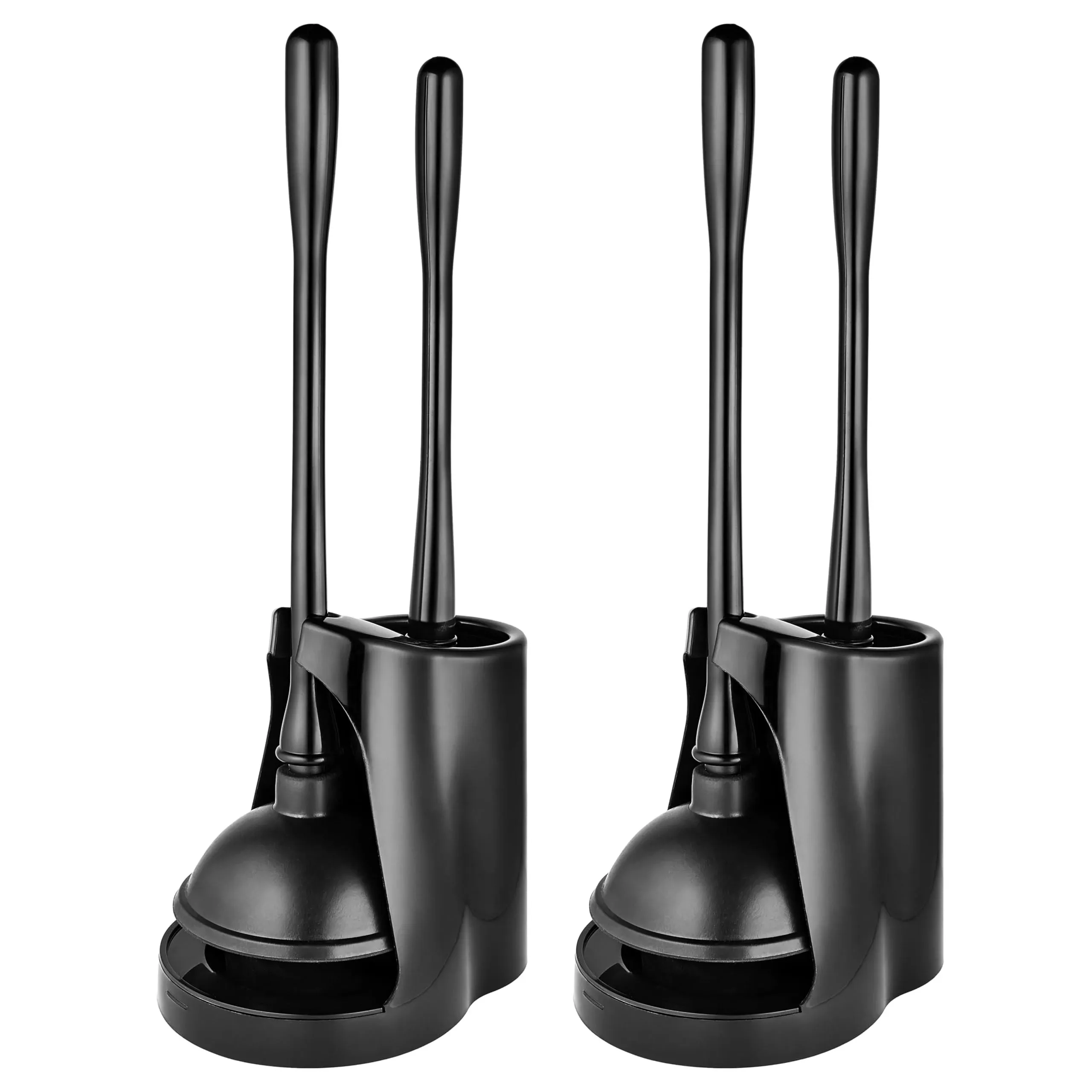 Toilet Plunger and Brush Set in Black (2 Pack) Bathroom Cleaning Essentials, Hea