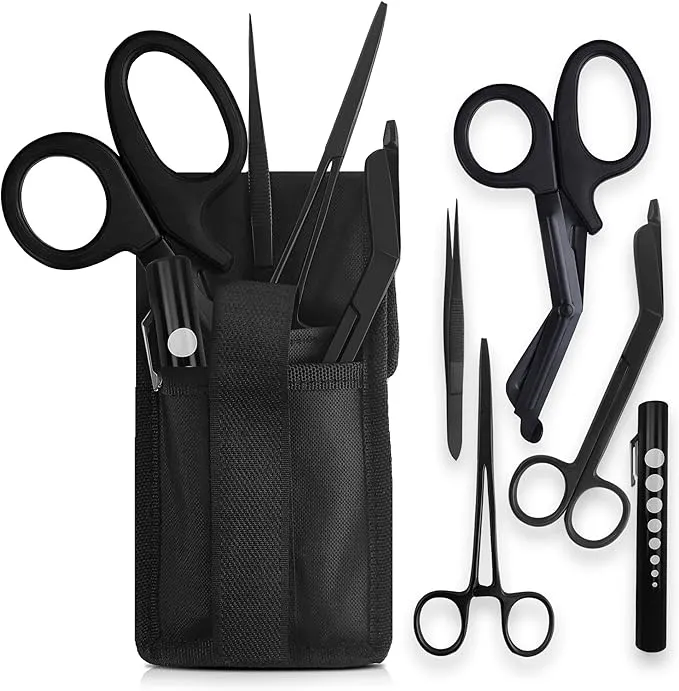 EMS XTRM Quick Response EMT Tactical Medical Tool Kit - Adjustable Belt Pouch, EMT Shears, Bandage Scissor, Forceps, Hemostat, and Pupil Light