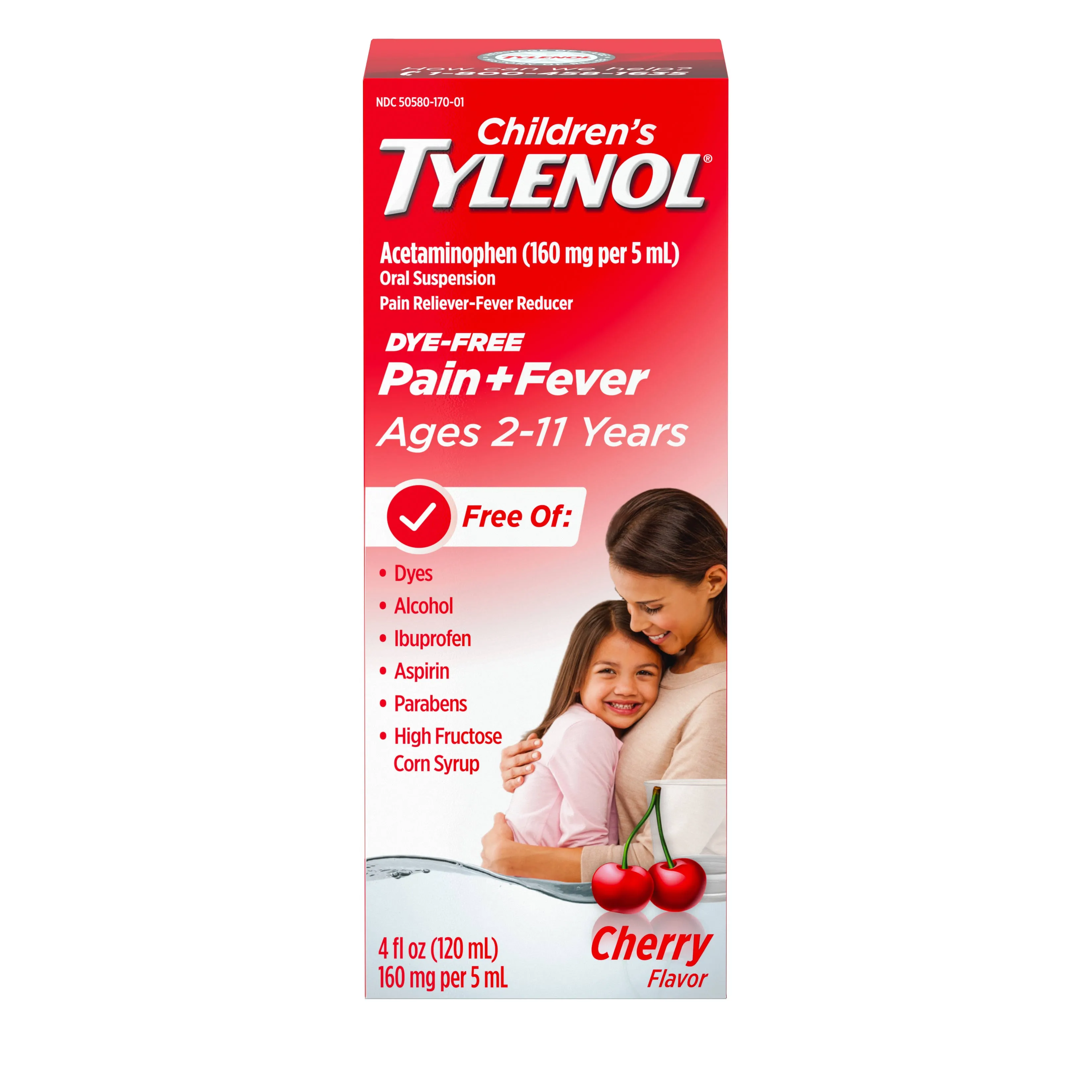 TYLENOL CHILD PAIN+FEVER CHERRY DYE-FREE 4 OZ