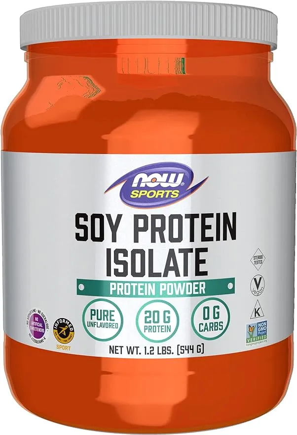 NOW Sports Nutrition, Soy Protein Isolate 20 g, 0 Carbs, Unflavored Powder, 2-Pound