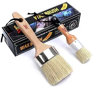 Chalked Paint and Wax Brush for Furniture - Premium Pack of 2, Natural Bristles, Compatible with All Types of Chalk Paints, Stencils & Furniture Wax - Superior Paint Pick-Up & Release, No Shedding