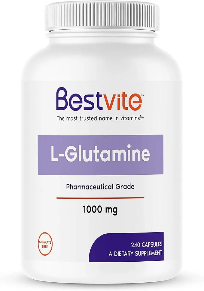 BESTVITE L-Glutamine 1000mg per Capsule (240 Capsules) - Free Form - No Stearates - No Fillers - Gluten Free - Non GMO