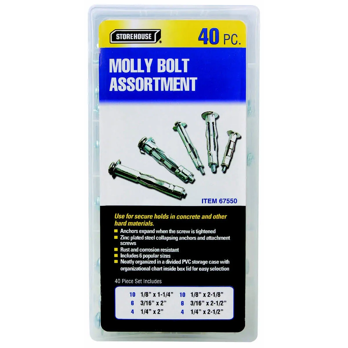 Home store  67550 Molly Bolt Assortment 40pc, New, For Concrete &amp; Hard Materials