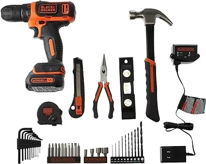 Black+Decker 12V Drill & Home Tool Kit, 42 Piece (BCPK1249C)