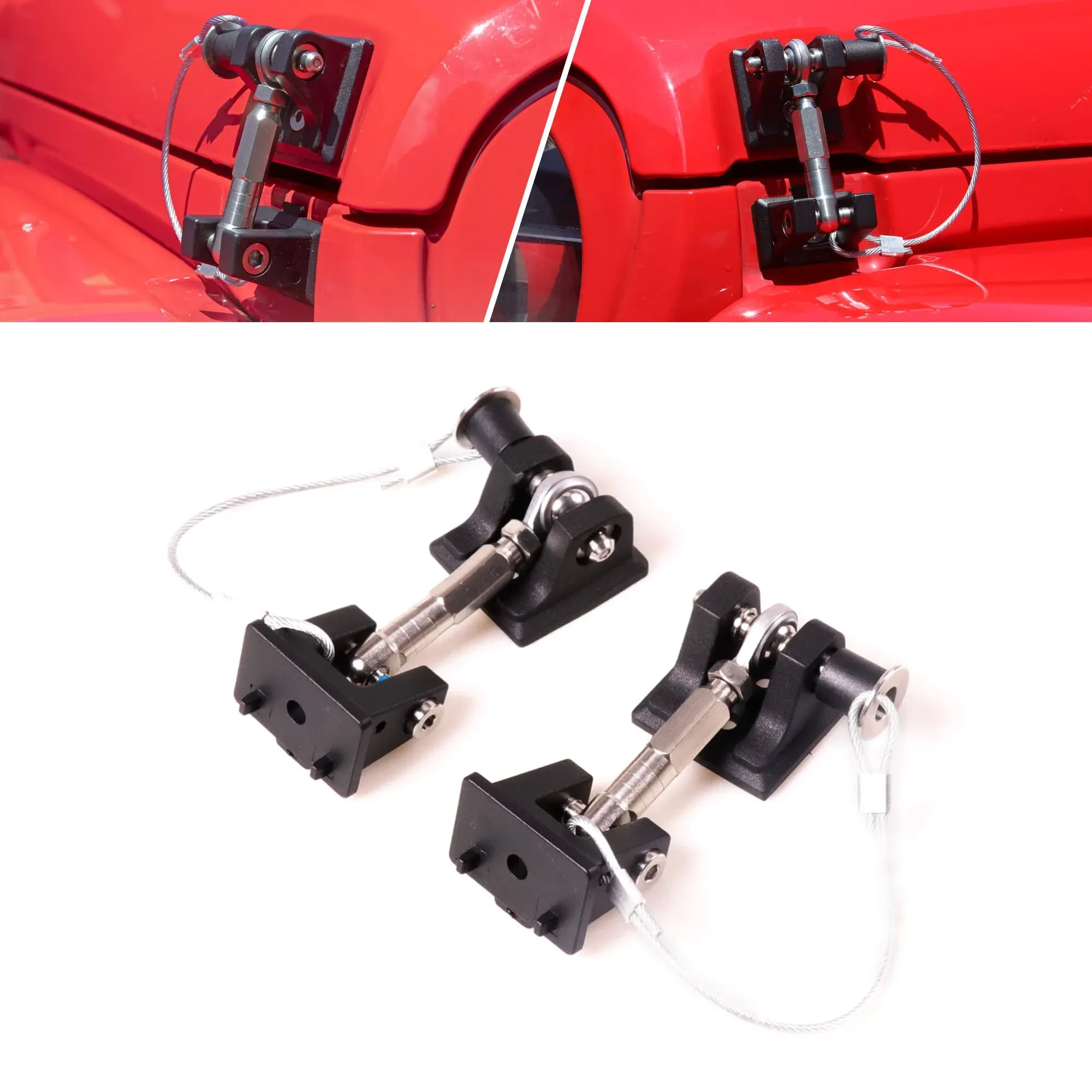 JL Hood Latches Lock for 2018-2024 Jeep Wrangler JL 4XE Gladiator JT Aluminum Locking Hood Latch Safety Catch Kit Replacement, Eliminate Hood Flutter, 1 Pair Black with 2 Keys