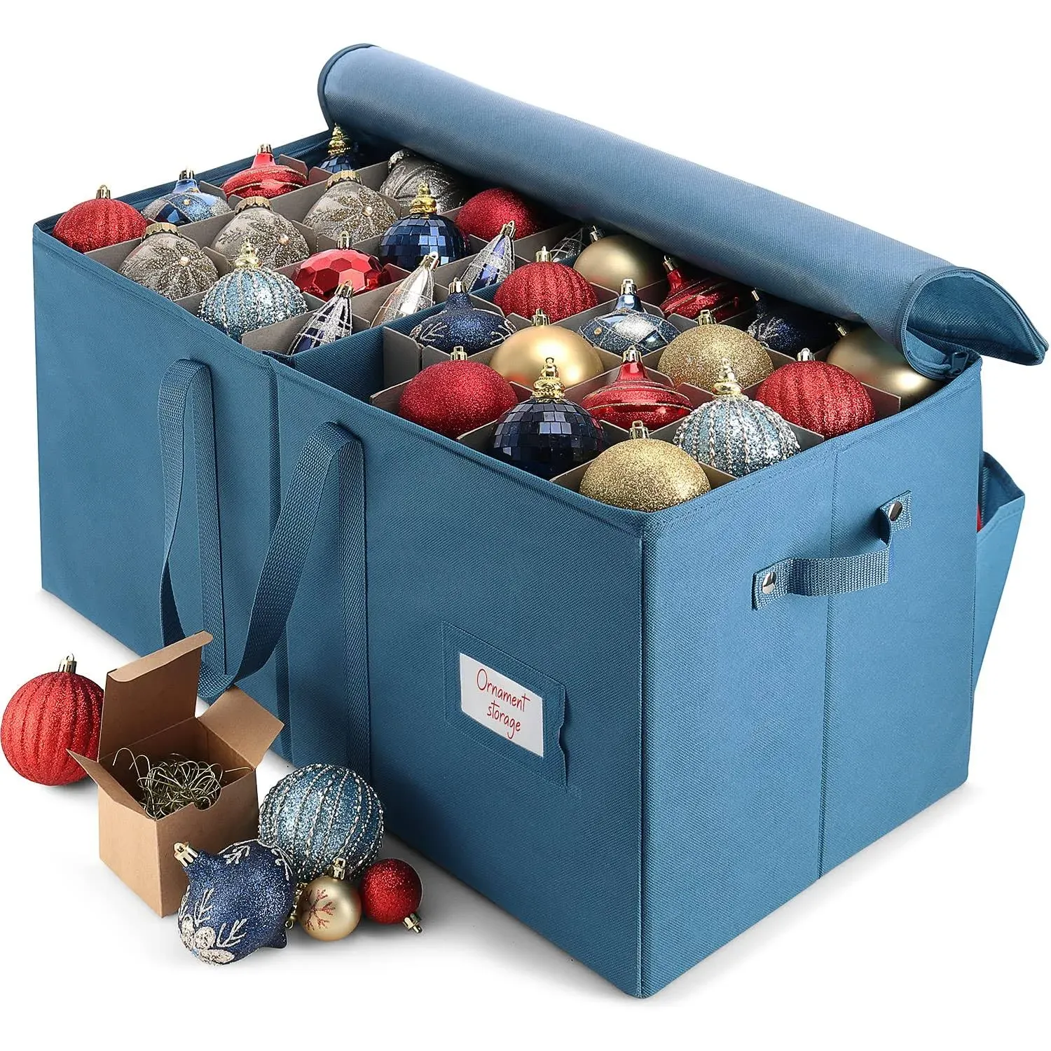 Hearth & Harbor Large Christmas Ornament Storage Box With Adjustable Dividers - Ornament Storage Container For 128 Holiday Ornaments or Decorations