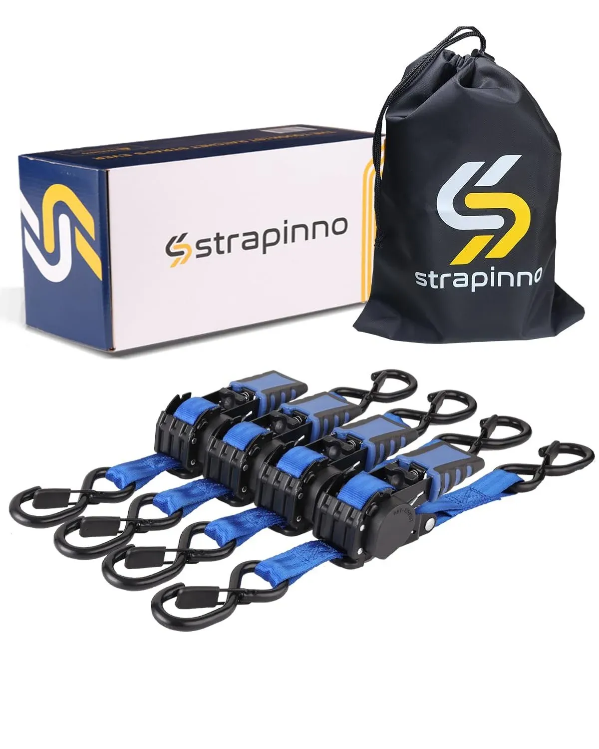 Strapinno 4 Pack Auto Retractable Ratchet Straps Bundle (1 in x 6 ft), 1500 lbs ...