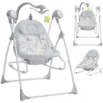 INFANS 2 in 1 Baby Swing and Bouncer for Infants, Portable Newborn Rocker with 5 Speed Sway Music Timing 2 Toys Remote Control, Grey