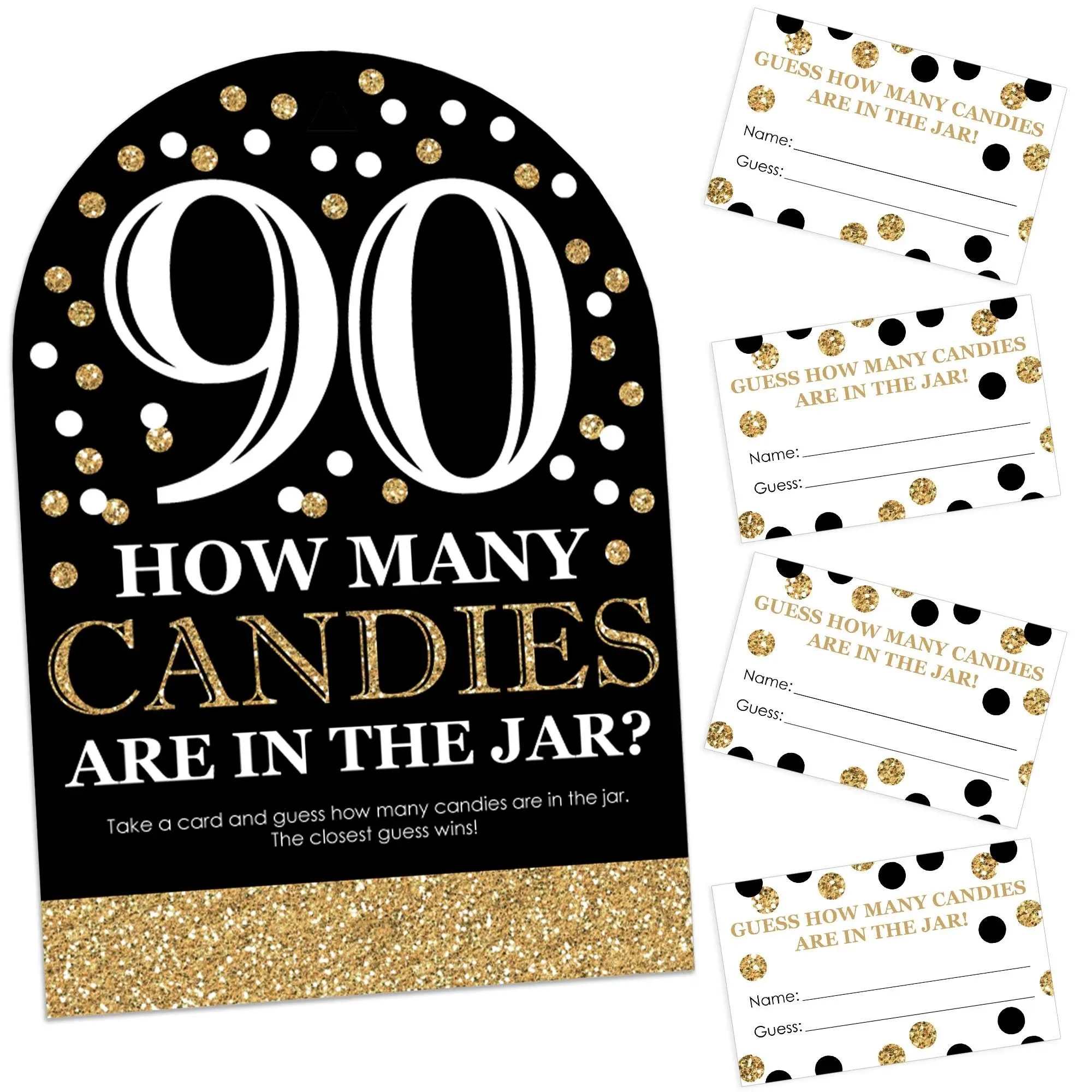 Big Dot of Happiness Adult 90th Birthday - Gold - How Many Candies Birthday Party ...