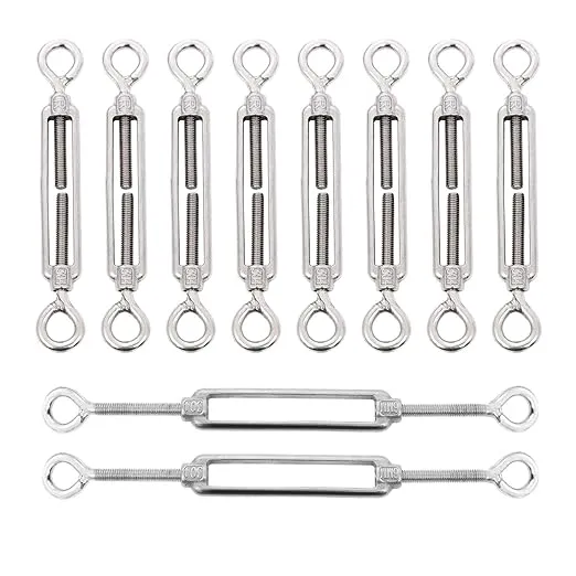 10Pack M6 Turnbuckle Hook and Eye, Stainless Steel Cables Wire Turnbuckles, Heavy Duty Turnbuckle for Wire Rope Tension, Cable Railing Hardware Kit for Sun Shade Sail, Tent Installation