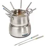 Nostalgia 8-Cup Electric Fondue Pot Set for Cheese & Chocolate - 8 Color-Coded Forks, Adjustable Temperature Control - Stylish Serving for Hors d'Oeuvres, Entrees, and Desserts - Stainless Steel