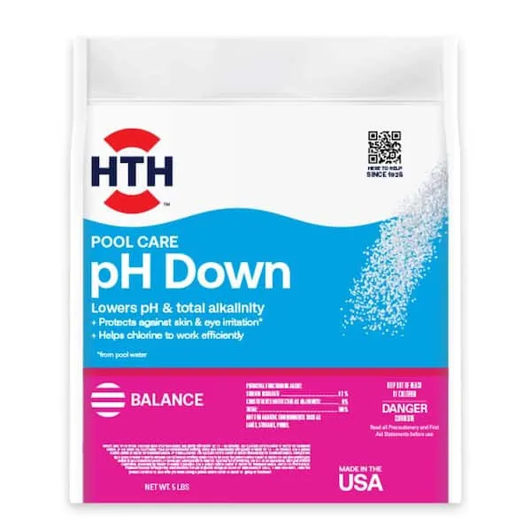 HTH Pool Care pH Down, Lowers pH, Swimming Pool Chemical, 5 Lbs