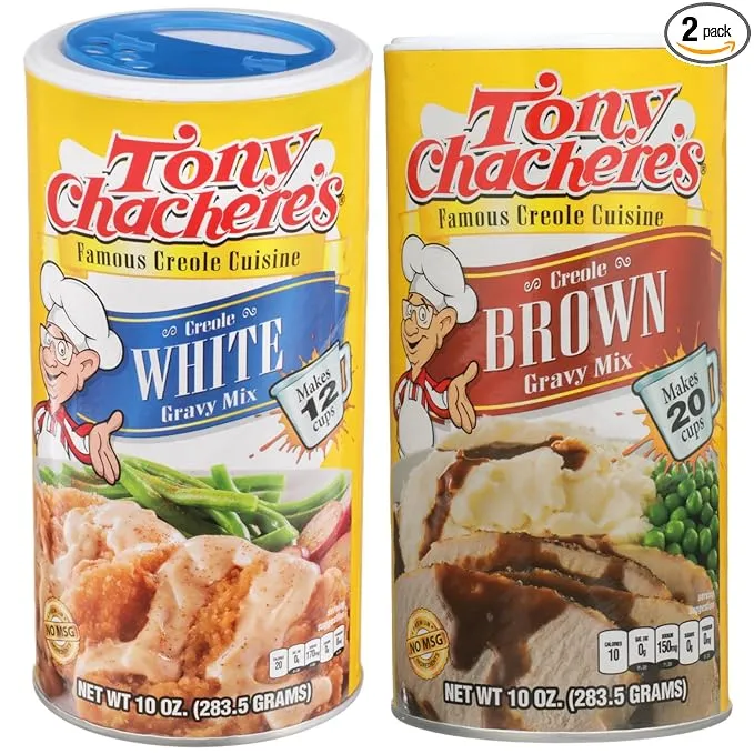 Tony Chachere's Creole Gravy Bundle - 1 Each of 10 Ounce White Gravy Mix and 10 Ounce Brown Gravy Mix