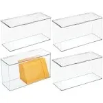 mDesign Plastic Stackable Storage Organizer Box with Hinged Lid - Home Office Bin for Note Pads, Gel Pens, Staples, Tape, Highlighters, or Dry Erase Markers - Lumiere Collection - 8 Pack - Clear