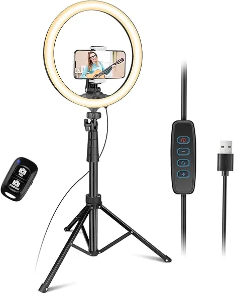 UBeesize 12 LED Ring Light with Tripod Stand and Phone Holder, Selfie Ring Light for Video Conferencing, Compatible with iPhone&Android Phones&Cameras