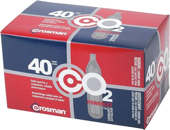 Crosman 40-Count 12-Gram CO2 Cartridges For Air Rifles And Air Pistols 23140-N, Packaging May Vary