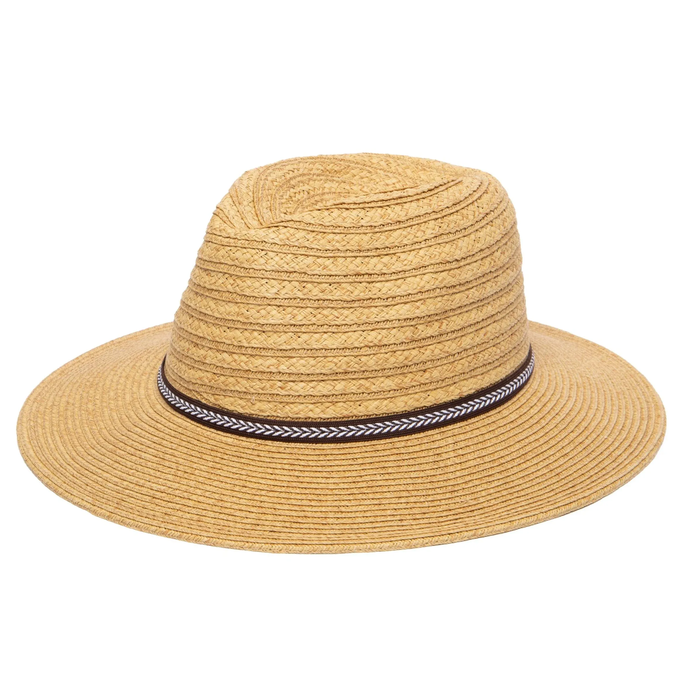 San Diego Hat Co. Women's Wide Brim Ultrabraid Panama Sun Hat Fedora with Jacquard Trim