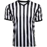 Murray Sporting Goods Men's Official Uniform Black and White Stripe Pro-Style V-Neck Referee Shirt, Officiating Jersey for Basketball, Football, Volleyball (Large)