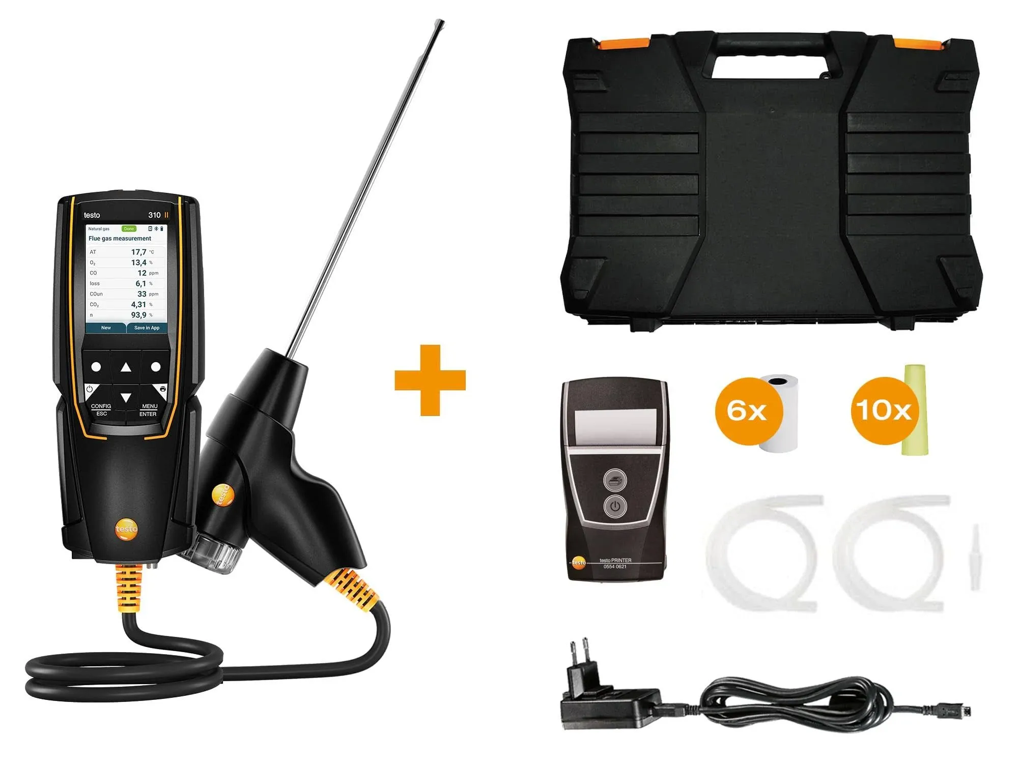 testo Combustion Analyzer 310 II Set – Combustion Leak Tester for Temperature, Flue Gas, and Pressure – Combustion Analyzer HVAC – Gas Leak Detector with Smart App – Natural Gas Detector with Probe