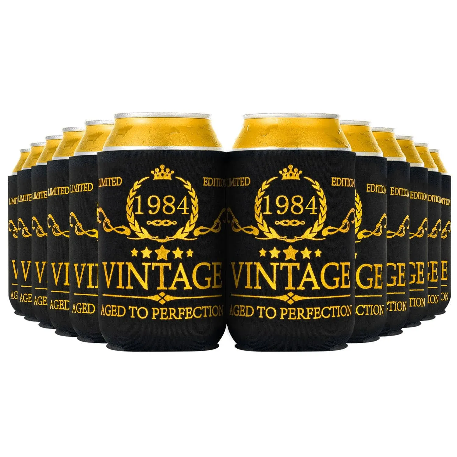 Crisky Vintage 1983 Can Coolers 40th Birthday Beer Sleeve Large, Black/Gold 